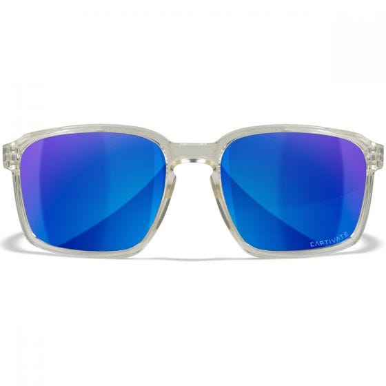 Wiley X WX Alfa Glasses - Captivate Polarized Blue Mirror Lenses / Gloss Clear Crystal Frame