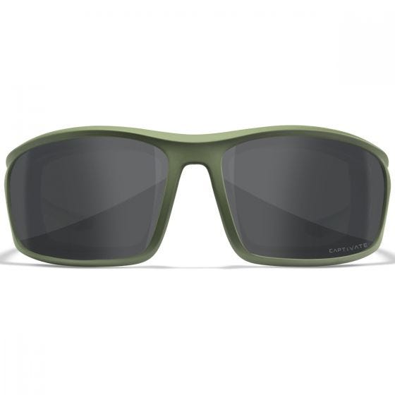 Wiley X WX Grid Glasses - Captivate Polarized Grey Mirror Lenses / Matte Utility Green Frame