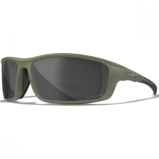 Wiley X WX Grid Glasses - Captivate Polarized Grey Mirror Lenses / Matte Utility Green Frame