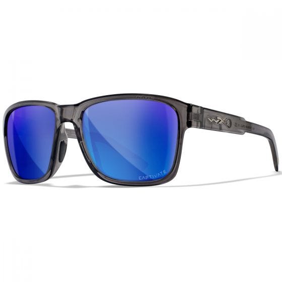 Wiley X WX Trek Glasses - Captivate Polarized Blue Mirror Lenses / Gloss Crystal Dark Grey Frame