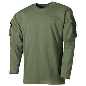 MFH US Long Sleeved T-Shirt with Sleeve Pockets OD Green