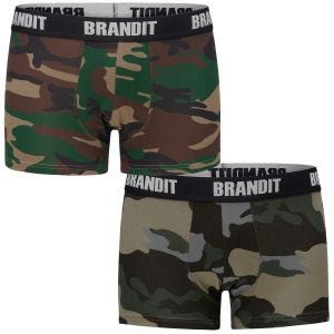 Brandit Boxer Shorts Logo 2 Pack Woodland / Dark Camo