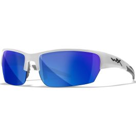Wiley X WX Saint Glasses Polarized Blue Mirror Lens Gloss White Frame