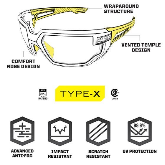 Mechanix Wear Vision Type-X S Safety Eyewear Clear Lens Black Frame