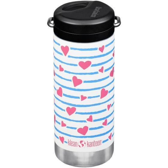 Klean Kanteen TKWide 355ml Insulated Bottle Twist Cap w/Straw Heart Stripe