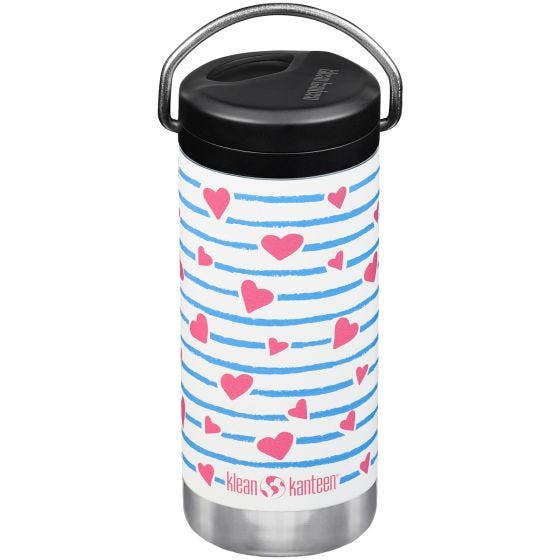 Klean Kanteen TKWide 355ml Insulated Bottle Twist Cap w/Straw Heart Stripe