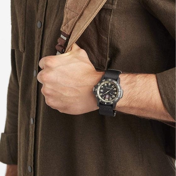 Luminox Leatherback SEA Turtle Giant Outdoor Watch 44mm Black/Beige Dial Black Webbing Strap