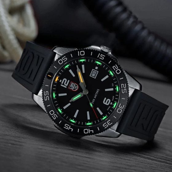 Luminox Pacific Diver Dive Watch 44mm Black Dial Stainless Steel Case Black Rubber Strap