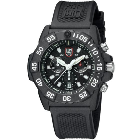 Luminox Navy SEAL Chronograph Military Dive Watch 45mm Black/White Dial Black PU Strap