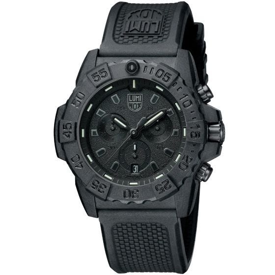 Luminox Navy SEAL Chronograph Diver Watch 45mm Black/Black Dial Black PU Strap