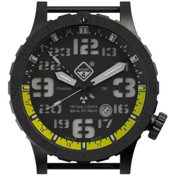 Hazard 4 Heavy Water Diver Titanium Tritium Watch Nightwatch Yellow GMT Green/Yellow